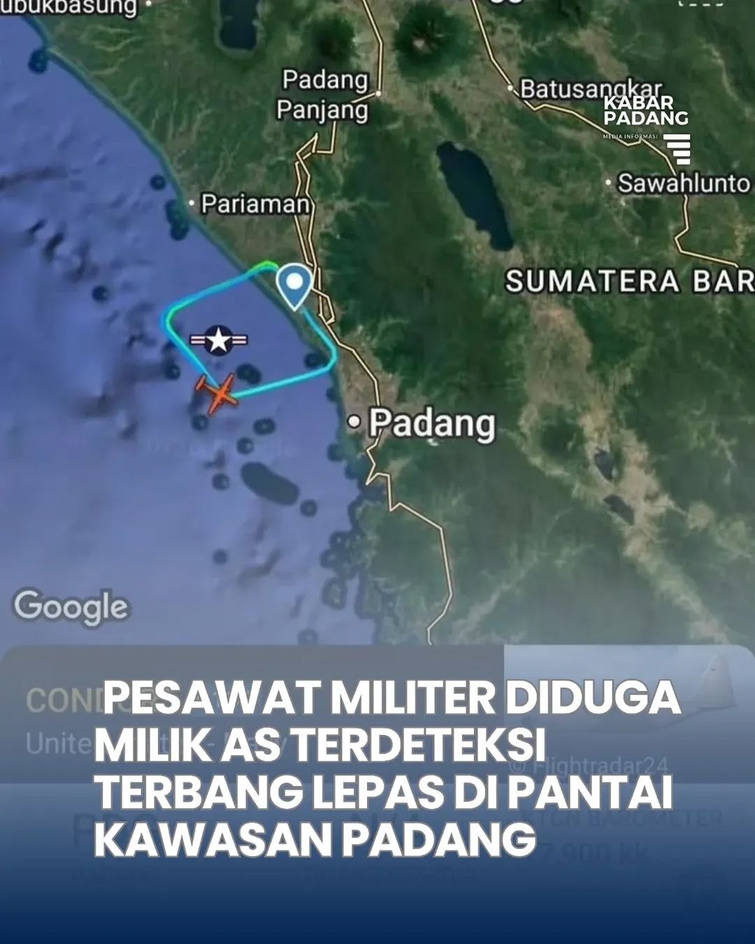 Pesawat Militer AS Terpantau Mengudara di Perairan Barat Padang, Tujuan Misi Belum Diketahui