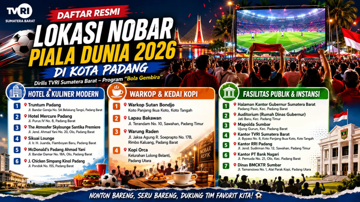 Berikut 15 Lokasi Nobar Piala Dunia 2026 di Padang, Simak Daftar Lengkapnya