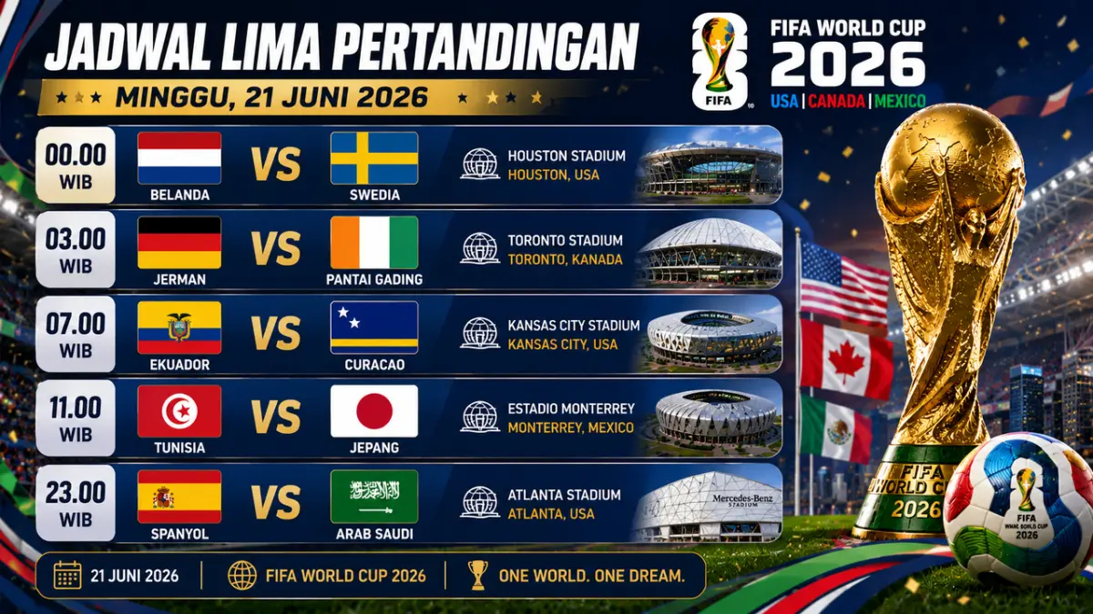 Jadwal dan Prediksi 5 Laga Piala Dunia 2026 Hari Ini: Belanda vs Swedia Jadi Duel Paling Sengit