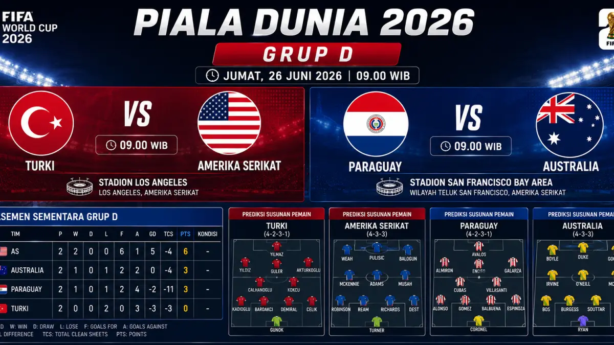 Prediksi Amerika Serikat vs Turki dan Paraguay vs Australia di Piala Dunia 2026